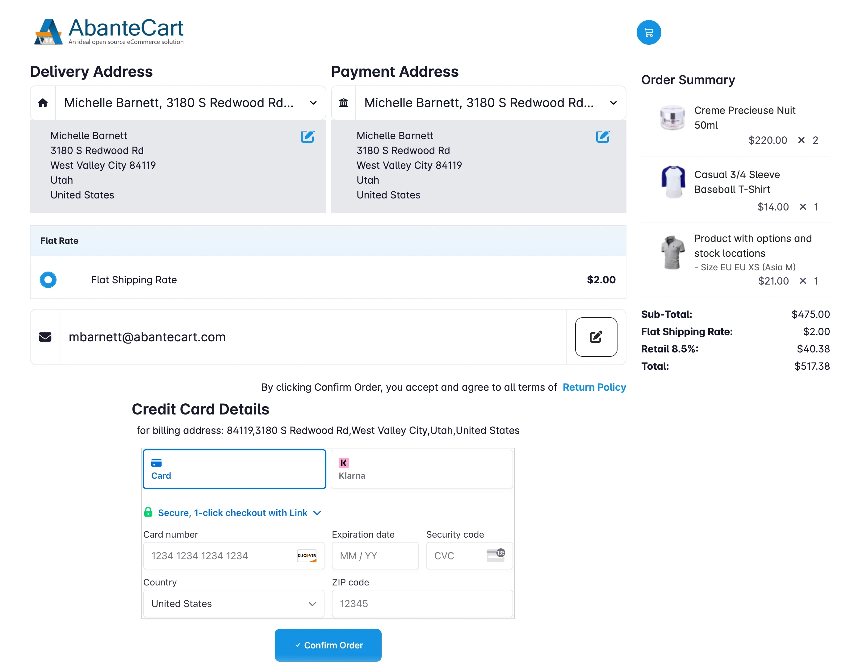 AbanteCart Fast Checkout
